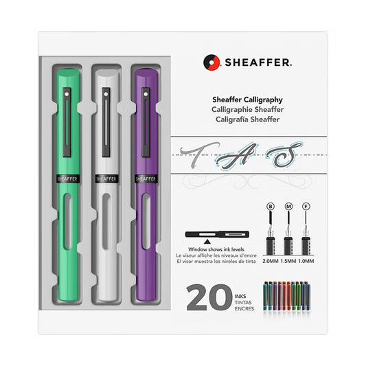 SHEAFFER 93404-1 Calligraphy Kit with Pen (Green, White, Purple) and Assorted Nibs and Inks
