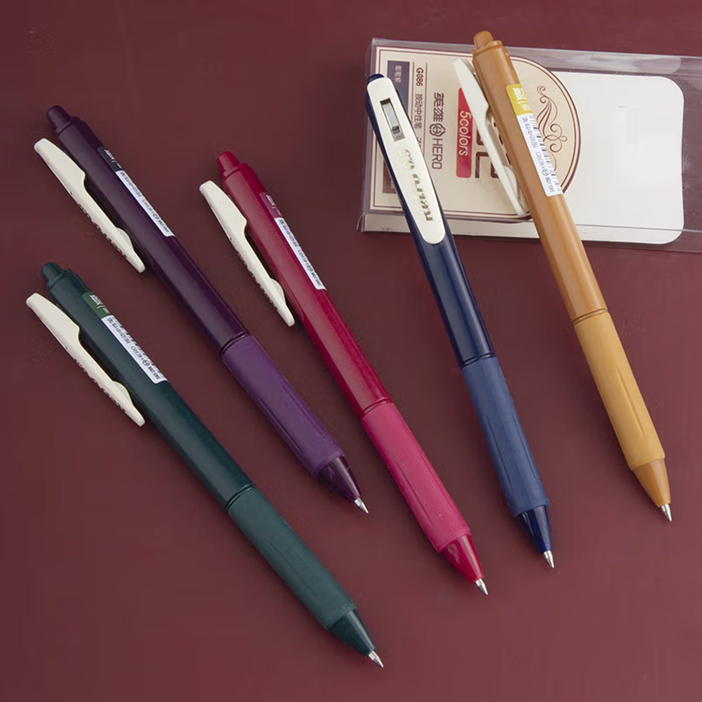Retractable 5 Pack Gel Pen Fine Point (0.5mm) Assorted Colours