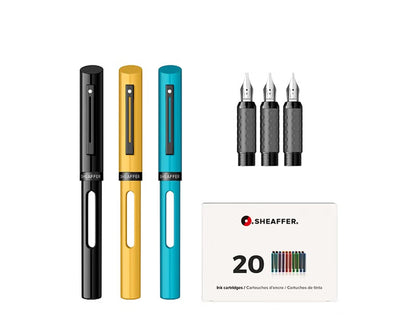 SHEAFFER 93404-2 Calligraphy Kit with Pen (Black, Yellow, Blue) and Assorted Nibs and Inks
