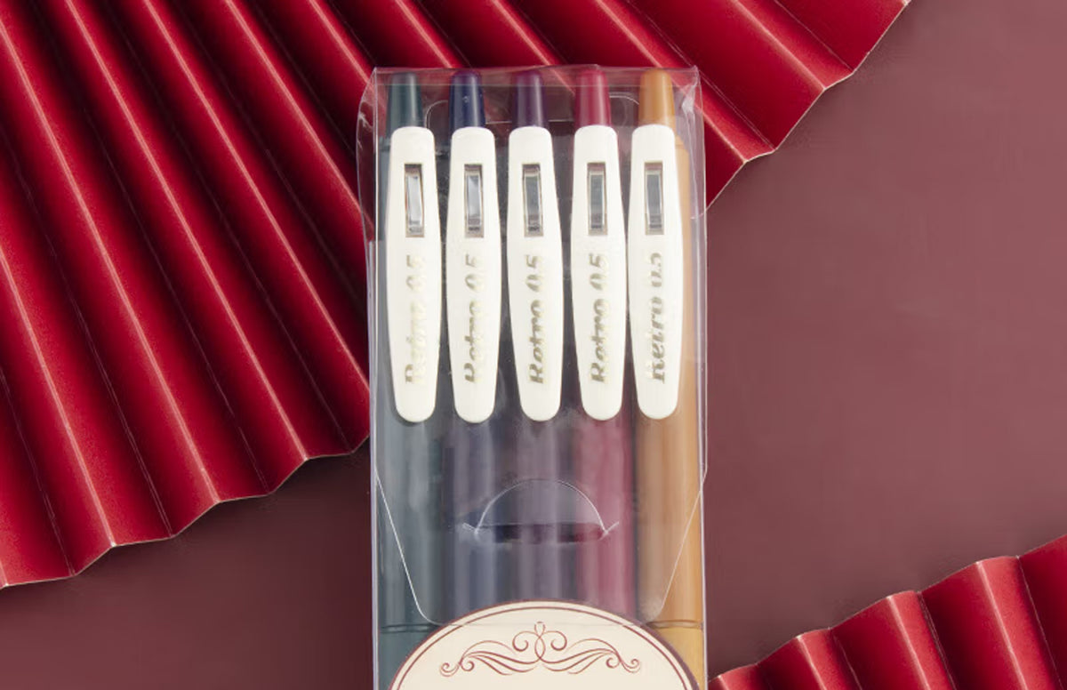 Retractable 5 Pack Gel Pen Fine Point (0.5mm) Assorted Colours