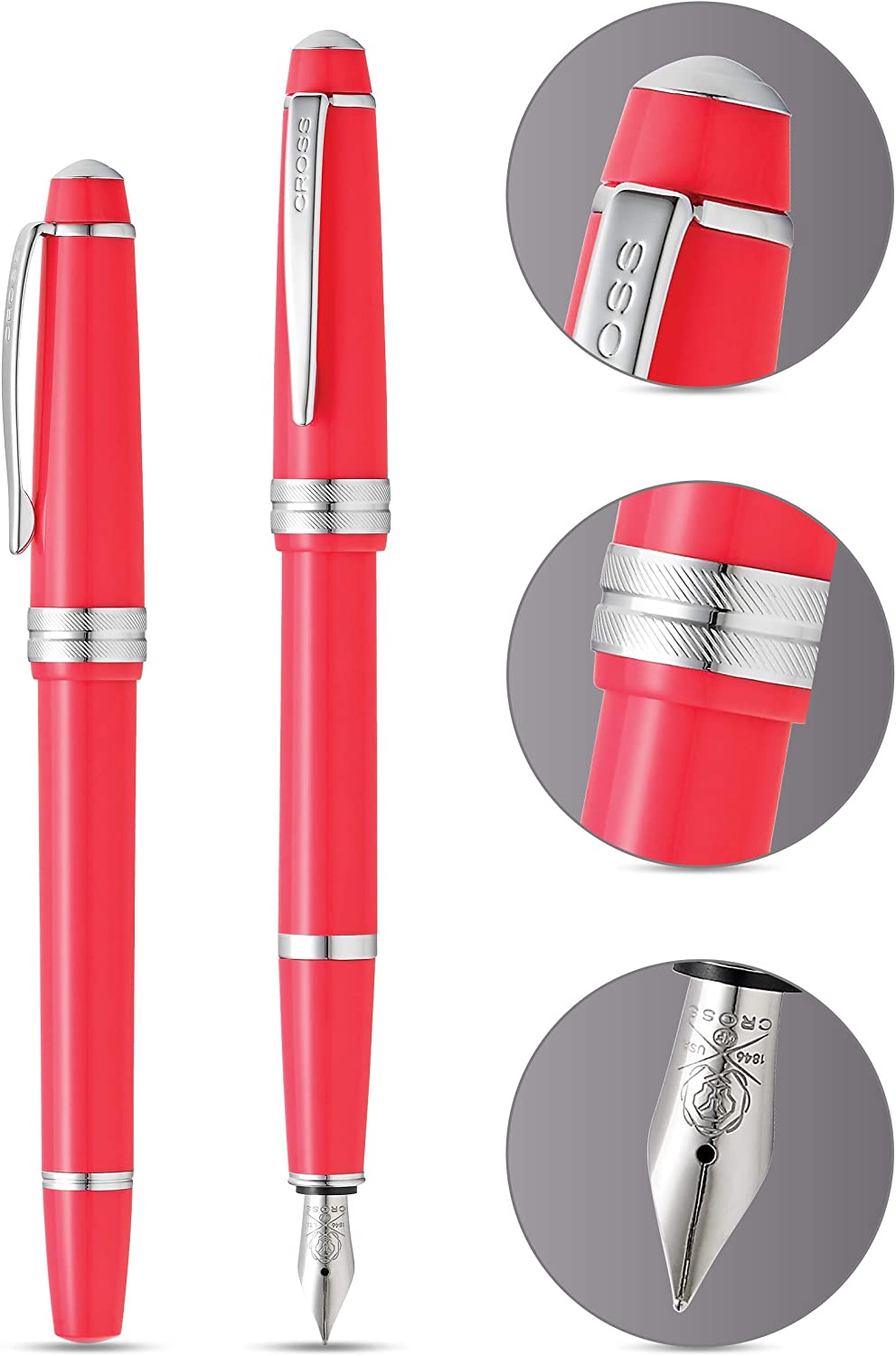 Cross Bailey Light Silver Tone Fountain Pen with Cross Gift Box & Gift Bag AT0746