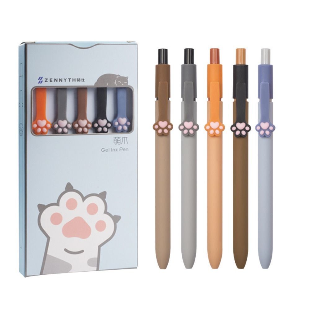 Cute Cat Paw Gel Pen Ballpoint Black Ink 5 pcs